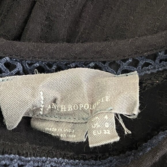 Anthropologie Salma Embroidered Peasant Blouse Size 0 Black Top - Picture 4 of 8